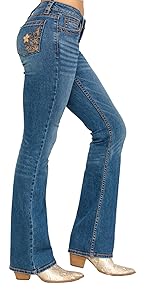 Bootcut Jeans for Women Mid Waist Slim Jeans Stretch Back Pocket Embroidered Bell Bottom Jeans