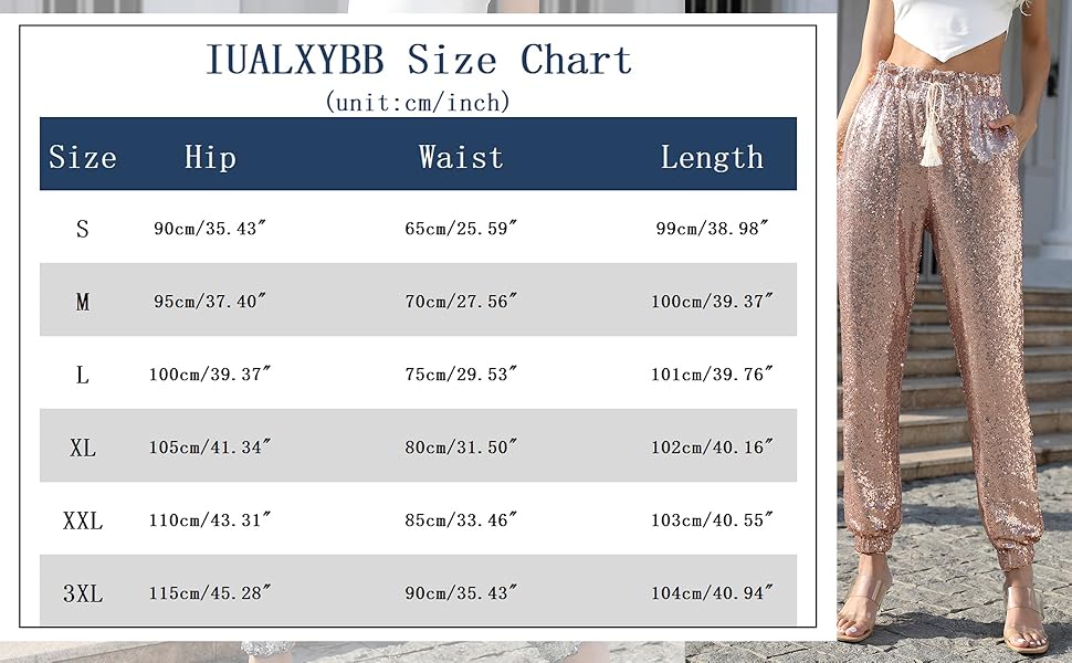 Size Chart for Sequins Pants