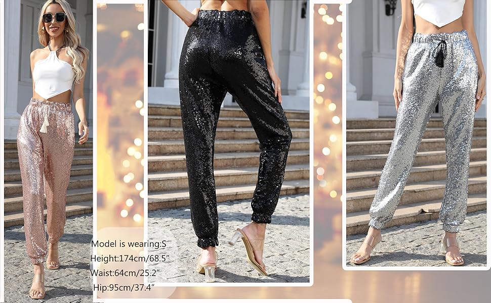 Women''s Sequins Jogger Pants Party Clubwear