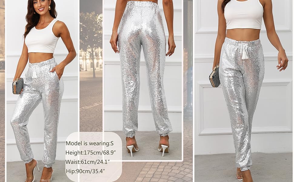 Silver Sequins Pants for Women Party