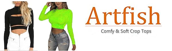 ARTFISH Women''s sexy crop tops fitted tee shirts