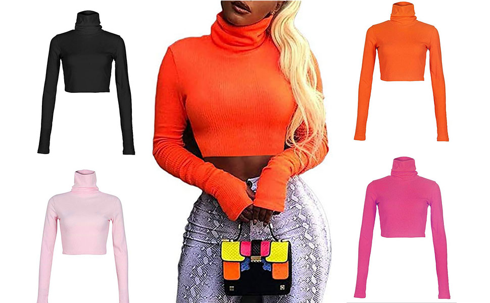 Neon bright orange pink color corp tops