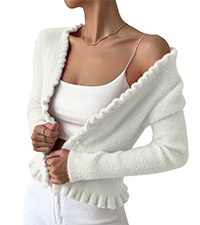 Frill Trim Puffy Cardigan Sweater