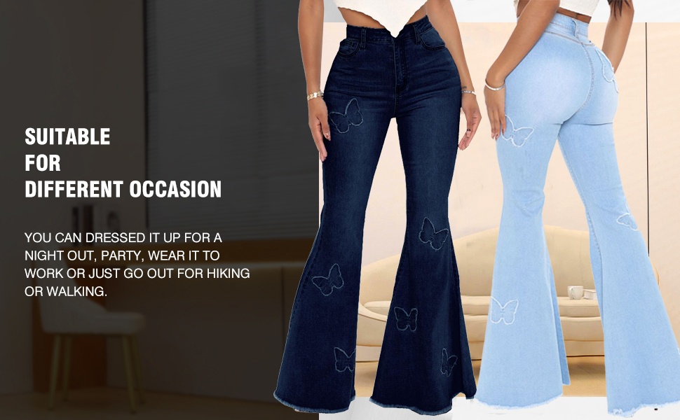 Women''s Butterfly Bell Bottom Jeans