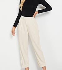 GRAPENT Cropped Pants for Women High Waisted Business Causal Pleated Elastic Waist Cuffed