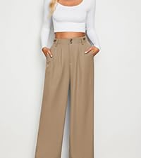 GRAPENT Wide Leg Pants Woman Trendy High Waisted Dress Pants Business Causal Pleated Elastic Waist 