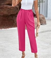 GRAPENT Capri Dress Pants for Women High Waisted Pleated Lightweight Straight Leg Elastic Wasit