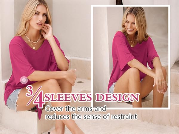 Women''s Casual Blouse Batwing Sleeve Loose Fitting Shirts Twist Knot Tees