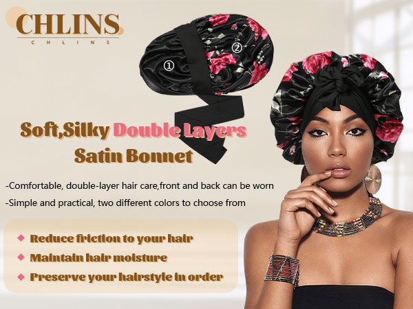 satin bonnet for sleeping silk bonnet Reversible Bonnet with Stretchy Tie Band hair bonnet 