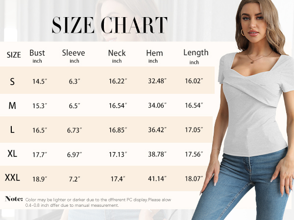 Women''s Wrap Sexy V Neck Short Sleeve Shirts Ribbed Knit Tunic Tops T Shirts 