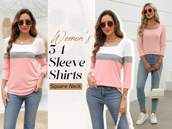 3/4 length sleeve womens tops