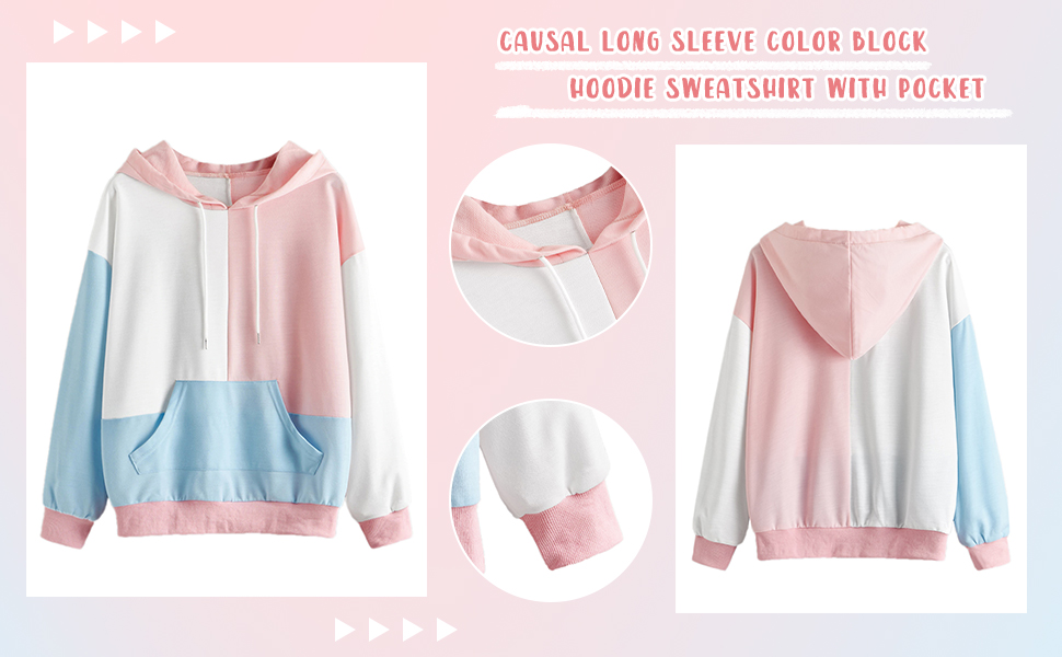 Women''s Causal Long Sleeve Color Block Hoodie Sweatshirt with Pocket