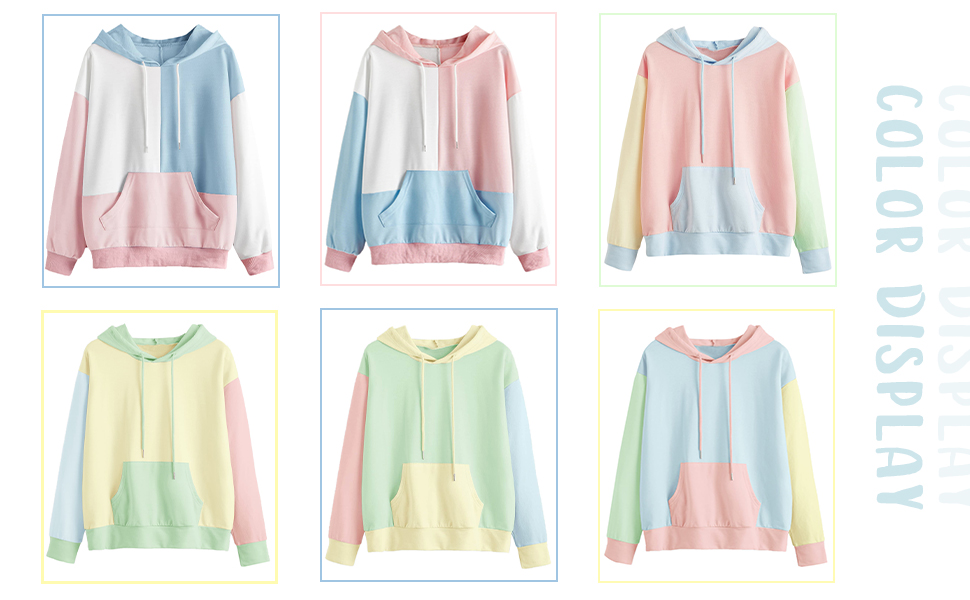 Women''s Causal Long Sleeve Color Block Hoodie Sweatshirt with Pocket