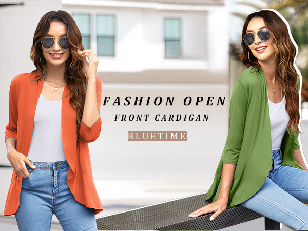 Women Open Front Cardigan 3/4 Sleeve Draped Ruffles Asymmetric Hem Solid Casual Kimono Cardigan