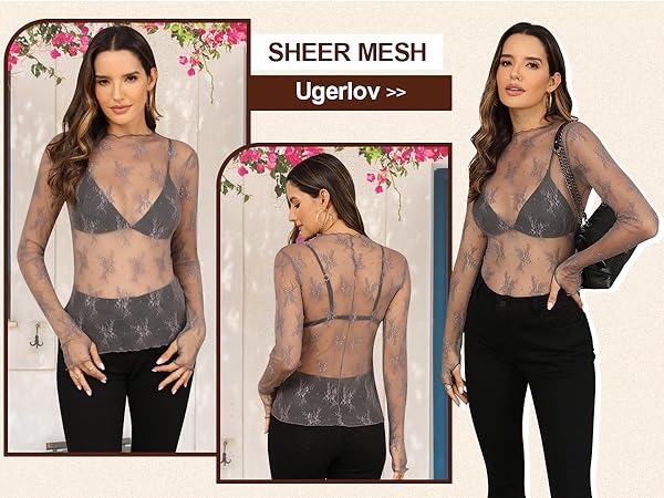 sheer tops for women,mock neck tops for women,long sleeve blouses for women,floral tops for women