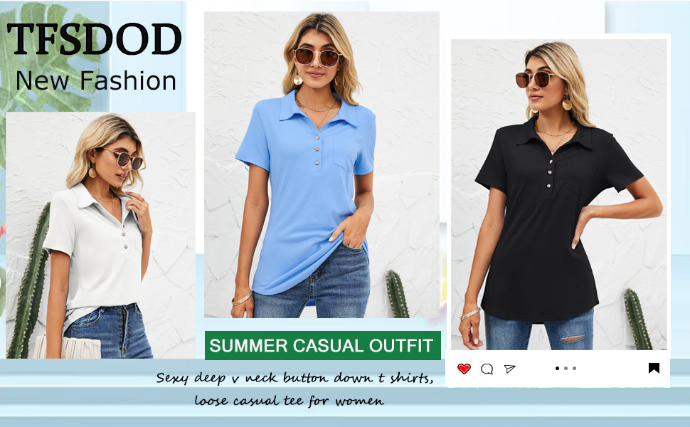 Sexy deep v neck buttoned down t shirts, comfy and stretchy fabric, skin-friendly touch to wear