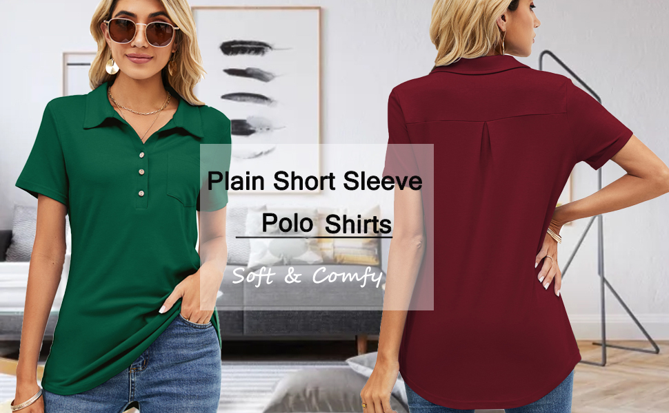 short sleeve henley shirts for women, basic tees with front pocket decoration, asymmetric hem