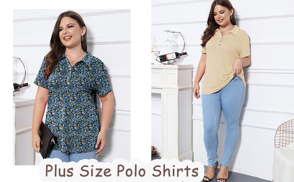 Short Sleeve Polo T Shirts V Neck Button Down Blouse Loose Casual Collared Tunic Tops with Pocket