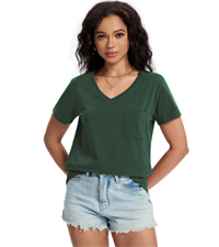 Womens T Shirts V Neck Short Sleeve Shirts Summer Casual Tops Trendy Fashion Pockets Basic Tees 