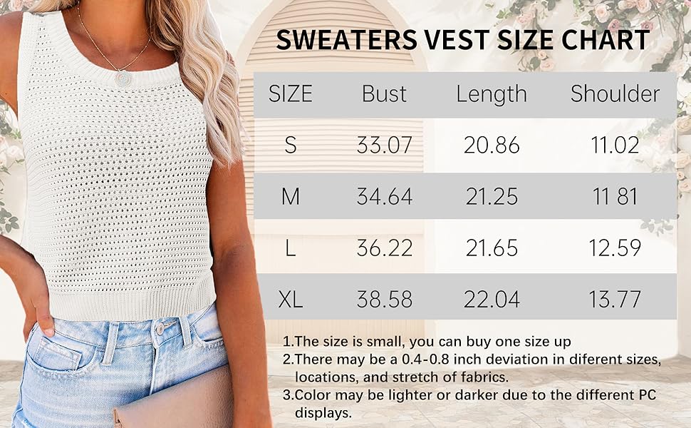 SWEATERS VEST SIZE CHART