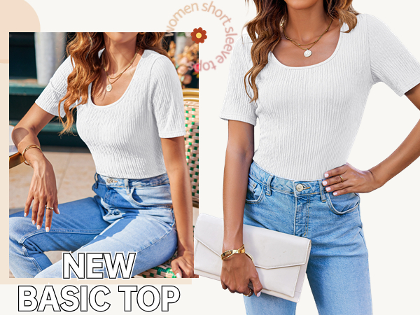 square neck top short sleeve tops for women