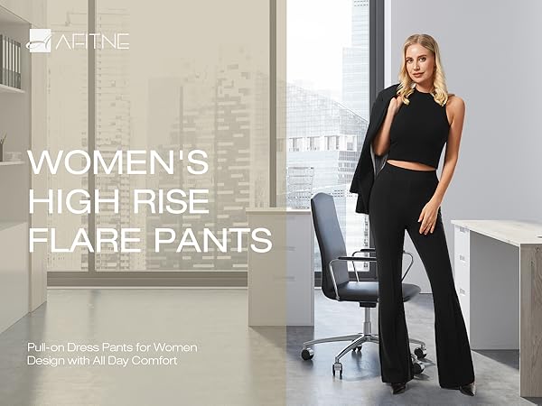 Women‘s High Rise Flare Dress Pants 