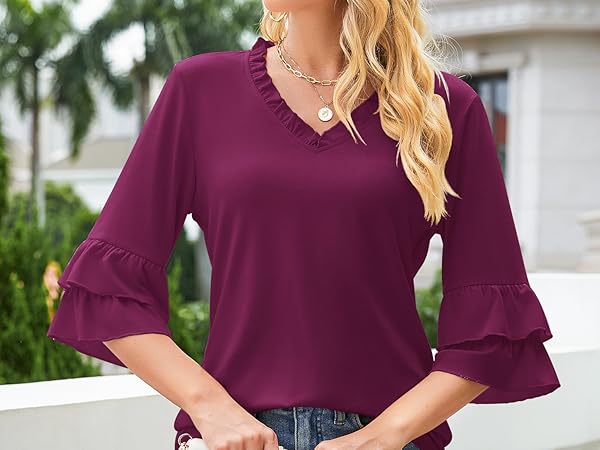 Ruffle 3/4 sleeve shirts for women