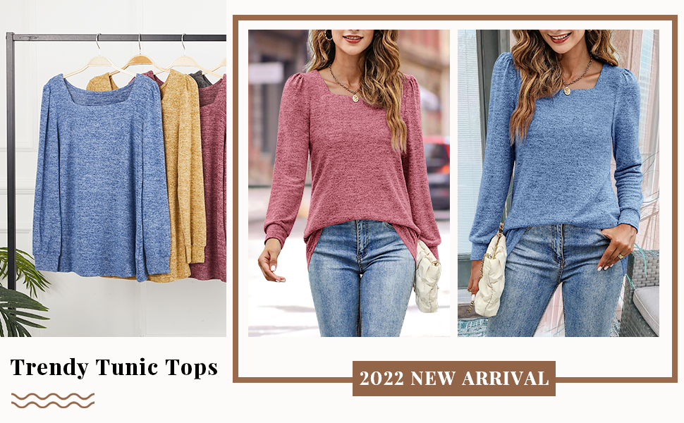 Tunics for Women to Wear with Leggings Plus Size Fall Sweatshirts Puff Sleeve Tops