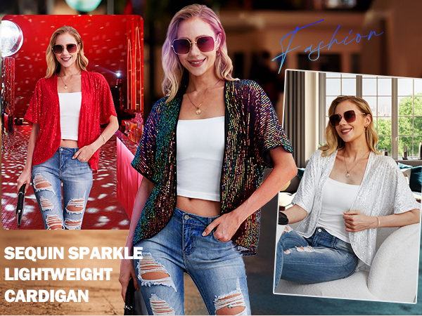 Sparkle Lightweight Cardigan Casual Party Clubwear Cover Up Glitter Sequin Cardigan