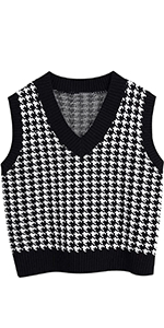 Womens Houndstooth Pattern Sleeveless Knit Sweater Vest