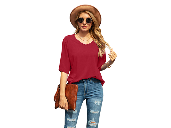 Women''s Casual V Neck 3/4 Bell Sleeve Shirts Tops Loose Blouses