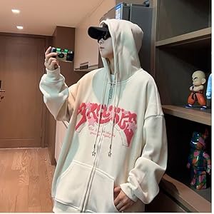 Y2K Zip Up Hoodie for Women Men Letter Print Star Graphic Grunge Hooded Corduroy Sweatshirt Jacket