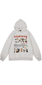 Cute Oversized Hoodie Cat Dog Print Long Sleeve Preppy Pullover Sweatshirt