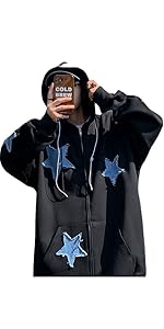 OAC0733 Star Patch Zip Up hoodie for Men Women Aplus