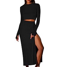 Sweater Skirt Set Women Long Sleeve Top Pleated Bodycon Midi Skirts 2 Piece Outfits Sweatsuits