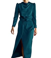 Duigluw Women Long Sleeve Cowl Neck Wedding Guest Cocktail Party Bodycon Maxi Dres