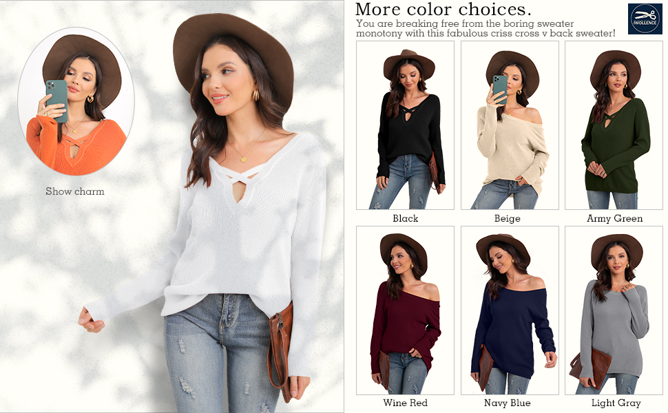 IWOLLENCE Women''s Criss Cross Sexy V Back Sweaters Long Sleeve Pullover Casual Tops