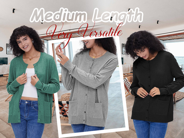 Women''s Casual Open Front Button Long Sleeve Knit Pocket Lightweight Cardigan