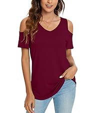 NILOUFO Womens Summer Casual Shirts Short Sleeve Cold Shoulder Tops Blouses Tunics