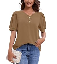 NILOUFO Womens Summer Casual T Shirts Puff Short Sleeve Tops V Neck Trendy Blouses Tunic