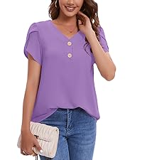 NILOUFO Womens Summer T Shirts Casual Short Sleeve Tops Trendy Blouses V Neck Tunic