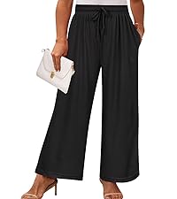 PLUS SIZE BLACK WIDE LEG CASUAL PANTS for women