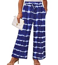 PLUS SIZE BLACK WIDE LEG Tie Dye CASUAL PANTS for women