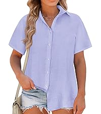 Womens Plus Size Tops Button Down Roll-Up Cuffed Short Sleeve Casual Shirts Collared Summer Blouse