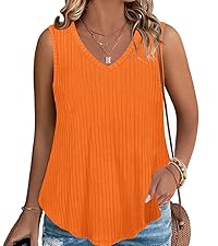 Plus Size Orange Ribbed Tank Tops