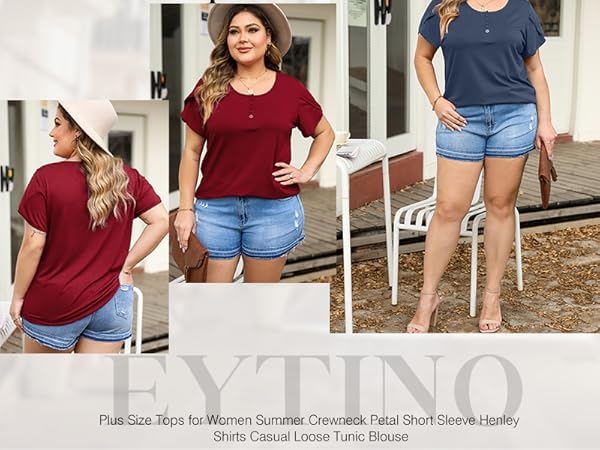 womens plus size petal sleeve tops