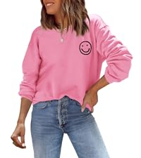 ReachMe Womens Long Sleeve Crewneck Smiley Face Sweatshirts