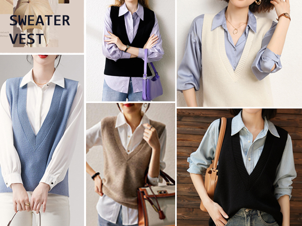 Women''s Sweater Vest V Neck Pullover Knitwear Tank Top Trendy Sleeveless Sweater Fall 2023