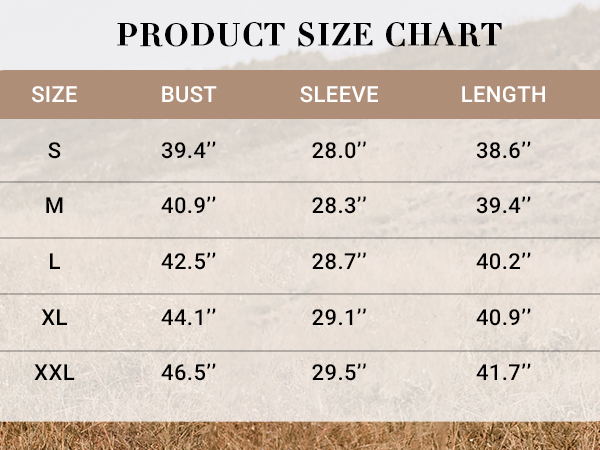 Loose Sweater Size Chart