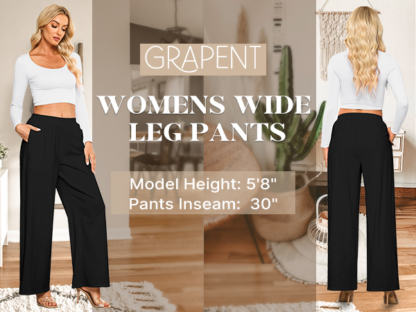 GRAPENT Women''s Business Casual Work Pants with Pockets Relaxed High Waisted Wide Leg Trousers